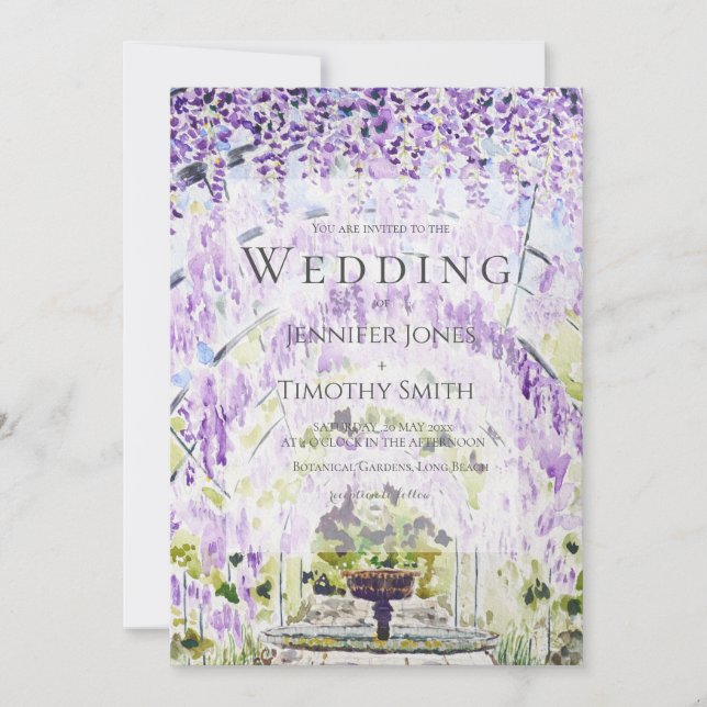 convite de casamento túnel de wisteria roxa (Frente)