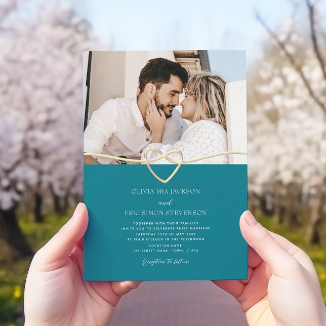 Convite de Casamento Turquesa com Código QR (Criador carregado)