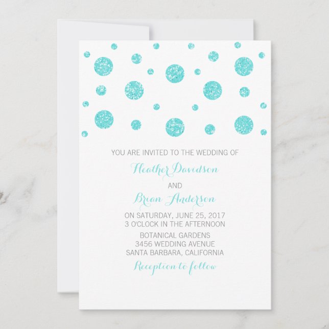 Convite de casamento Turquoise Glitter Confetti (Frente)