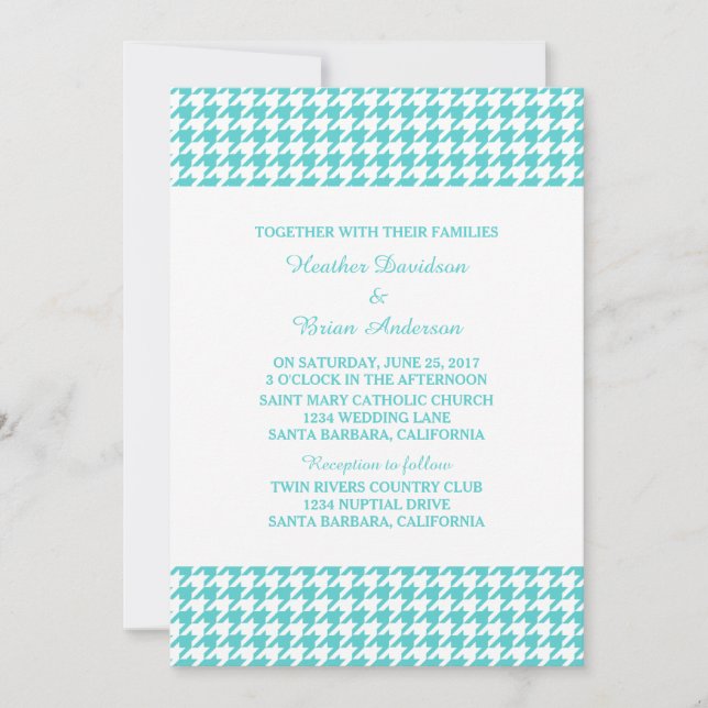 Convite de casamento Turquoise Houndstooth (Frente)