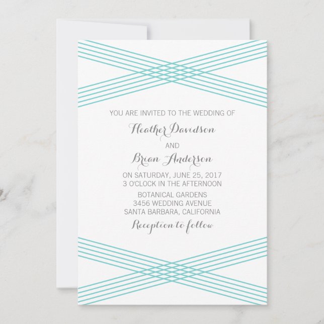 Convite de casamento Turquoise Modern Deco (Frente)