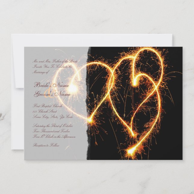 Convite de Casamento Two Hearts Sparklers (Frente)