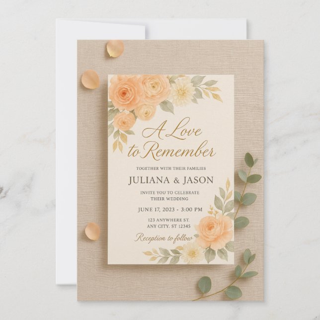 Convite de Casamento Um Amor para Recordar | Rosa- (Frente)