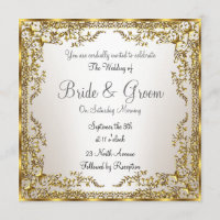 Convite de Casamento Única e Elegante Dourado Sépi