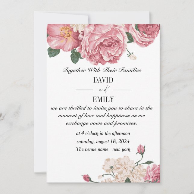 Convite de Casamento Único com Rosas Vermelhas e B (Frente)