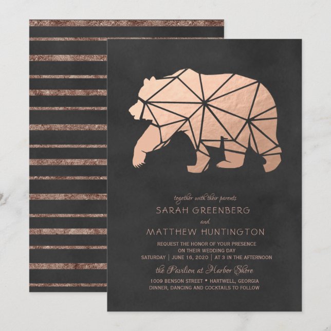 Convite de Casamento Urso Geométrico com Folha de  (Frente/Verso)