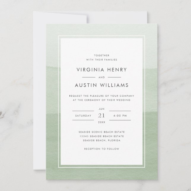 Convite de Casamento Verde Aquarela Moderna (Frente)