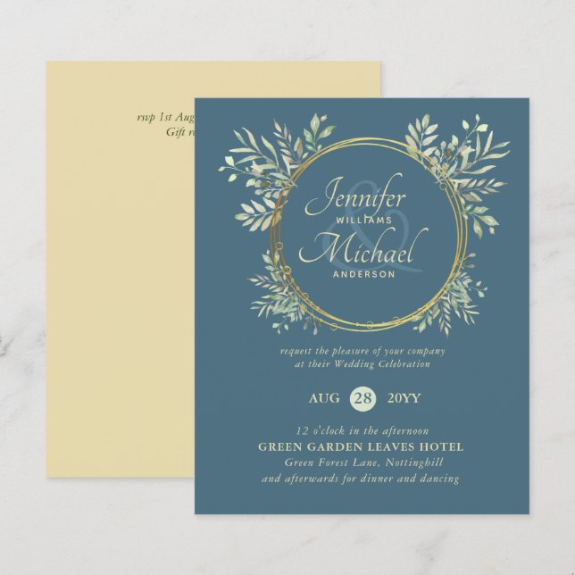 CONVITE DE CASAMENTO Verde Azul Dourado (Frente/Verso)
