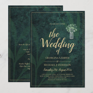 Convite de casamento Verde da Floresta LeahG Emera