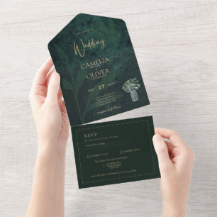 Convite de casamento Verde da Floresta LeahG Emera