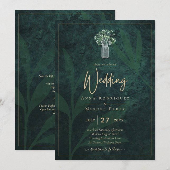 Convite de casamento Verde da Floresta LeahG Emera (Frente/Verso)