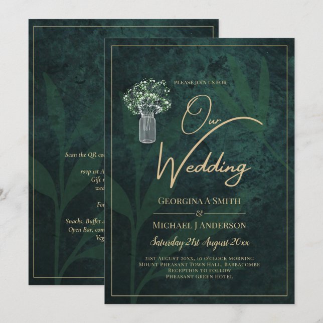 Convite de casamento Verde da Floresta LeahG Emera (Frente/Verso)