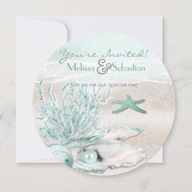 Convite de casamento Verde da Praia de Dream Shore (Frente)