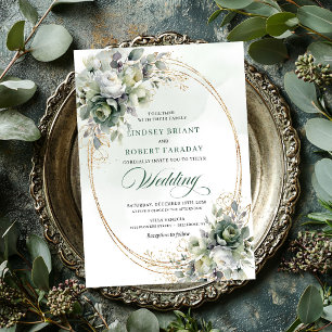 Convite de casamento verde dourado elegante