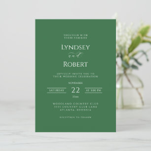 Convite de Casamento Verde e Branco Chic Clássico