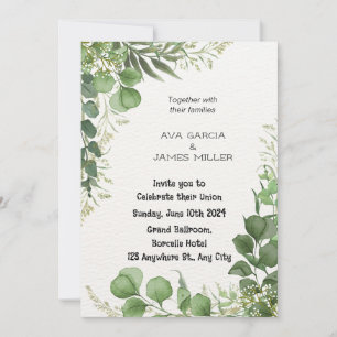 Convite de casamento verde e branco com floral