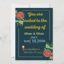 Convite de Casamento Verde e Dourado Elegante