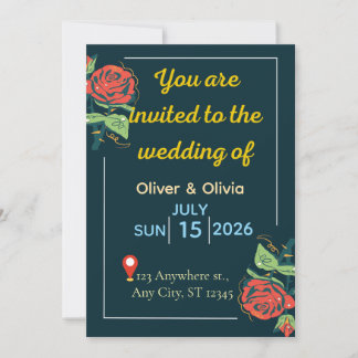 Convite de Casamento Verde e Dourado Elegante