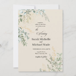 Convite de Casamento Verde Elegante Bege