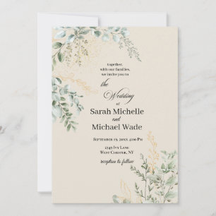 Convite de Casamento Verde Elegante Bege