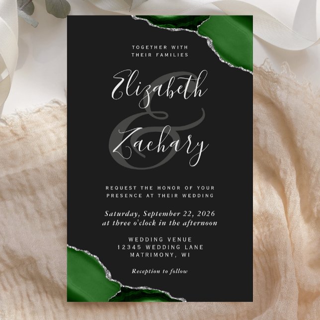 Convite de Casamento Verde Escuro com Cantos de Ág (Criador carregado)