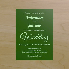 Convite de Casamento Verde Escuro Minimalista