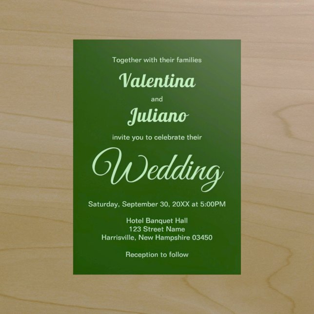 Convite de Casamento Verde Escuro Minimalista (Typography style minimalist dark green wedding invitation)