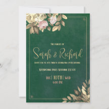 Convite de Casamento Verde Esmeralda e Dourado