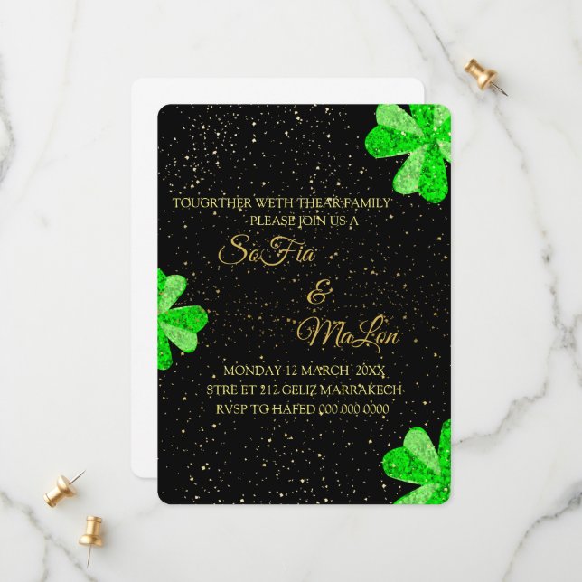 Convite de Casamento Verde Esmeralda e Dourado, Fo (Frente/Verso In Situ)