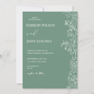 Convite de Casamento Verde Floral Romântico Periwi