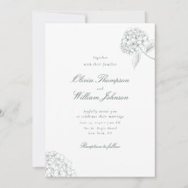 Convite de Casamento Verde Hortênsia Branca