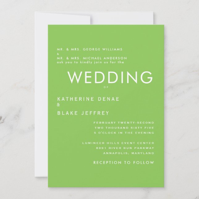 Convite de Casamento Verde Lima Ultra Contemporâne (Frente)