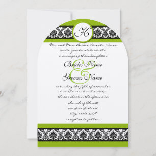 Convite de Casamento Verde Maçã e Preto Damask