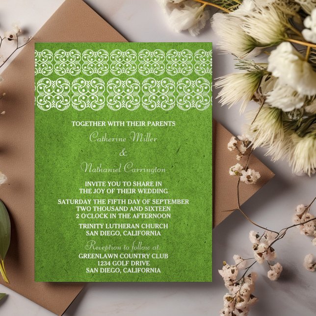 Convite de casamento Verde Moderno da Boêmia (Green Modern Bohemian Wedding Invite)