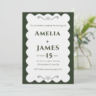 Convite de casamento verde moderno ondulado