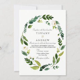 Convite de casamento Verde Moderno Wreath