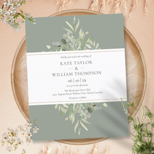 Convite de Casamento Verde Musgo Orçamento Verde (Sage Green Budget Greenery Wedding Invitation)
