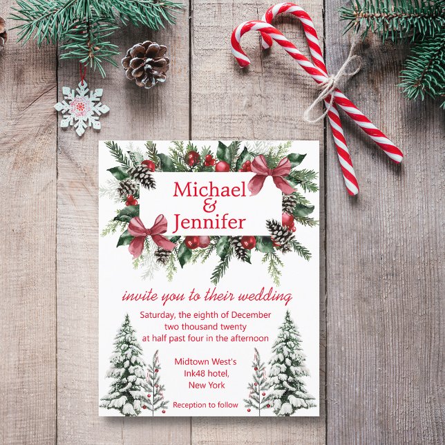 convite de casamento verde natalino com escrita ve (christmas vintage wedding invitation)