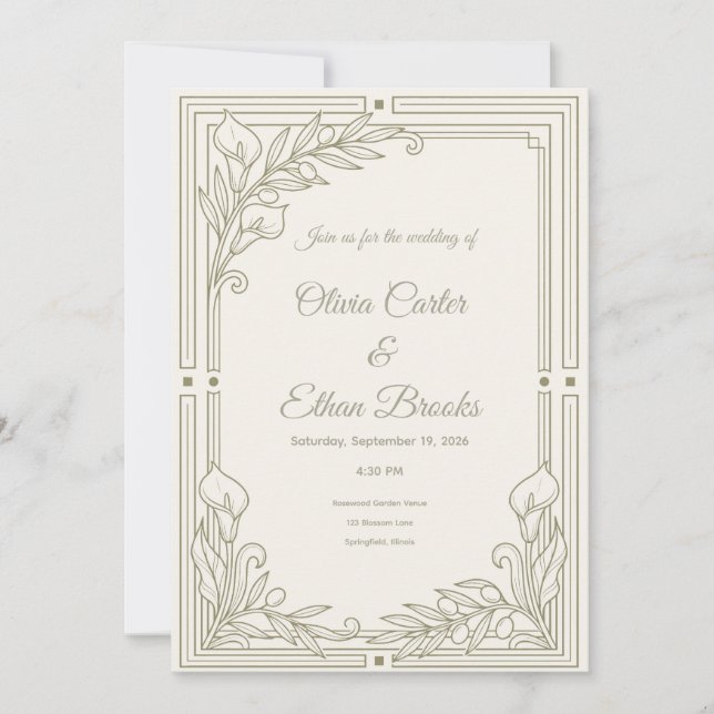 Convite de Casamento Verde Neutro Saga da Oliveira (Frente)