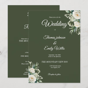 Convite de casamento verde oliva elegante com folh
