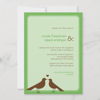 Convite de casamento verde para aves amadas contem