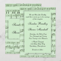 Convite de Casamento Verde Partitura Musical