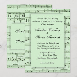 Convite de Casamento Verde Partitura Musical