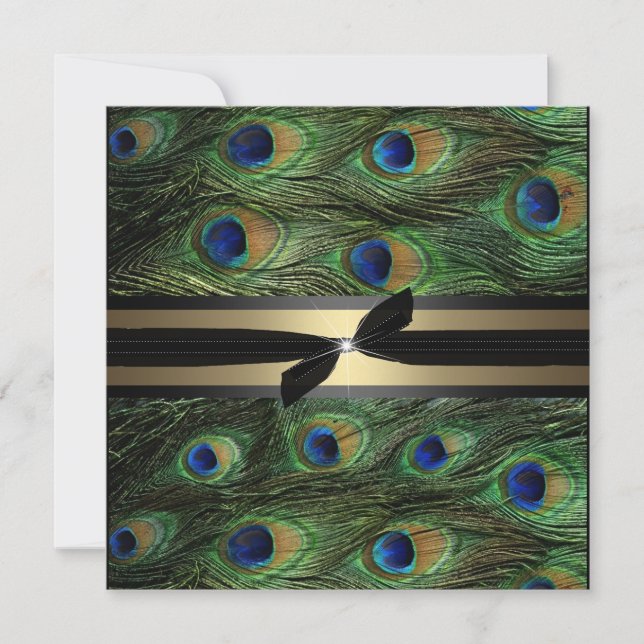 Convite de Casamento Verde Pavão e Dourado (Frente)