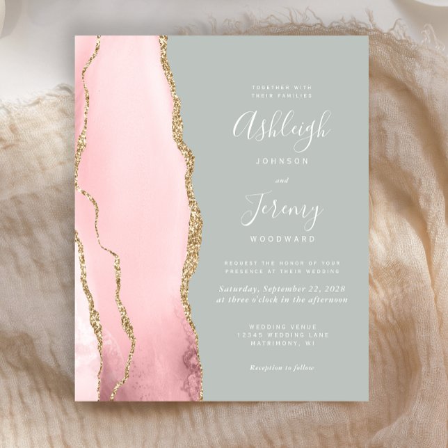 Convite de Casamento Verde Sage com Ágata Cor de R (Criador carregado)