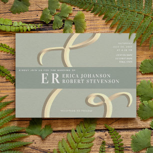 Convite de Casamento Verde Sage com E comercial Ca