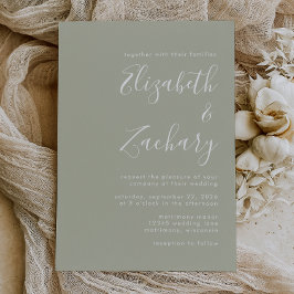 Convite de Casamento Verde Sage com Letra Moderna