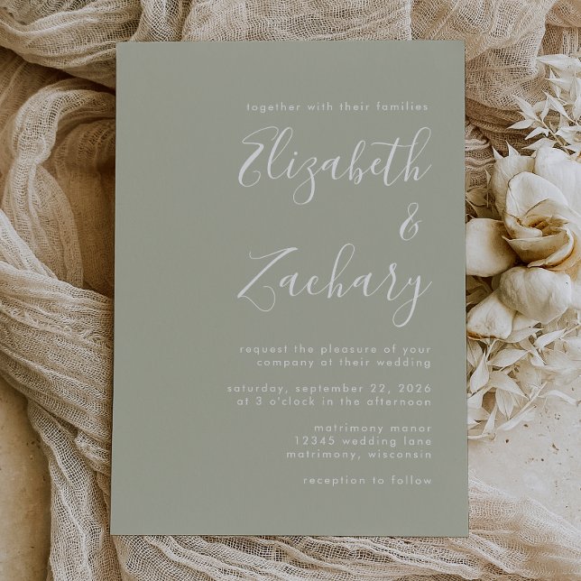 Convite de Casamento Verde Sage com Letra Moderna (Criador carregado)