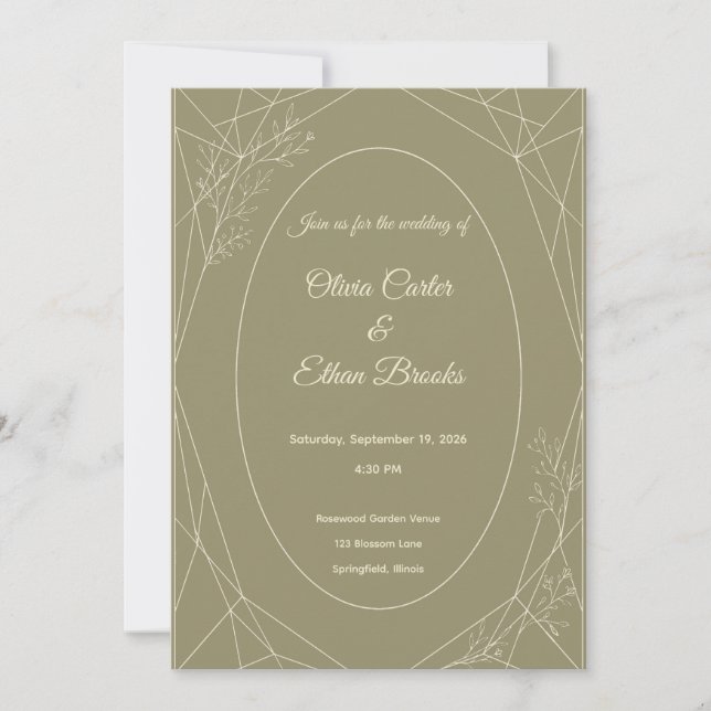 Convite de Casamento Verde Sage Minimalista (Frente)