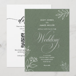 convite de casamento verde salvia rústico simples